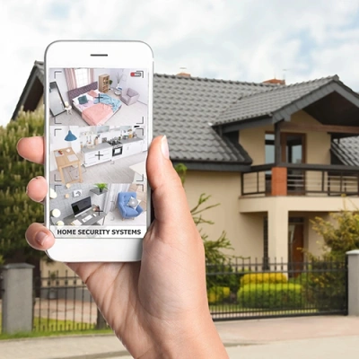 Kennewick vivint phone display of cctv live feed in front of a house